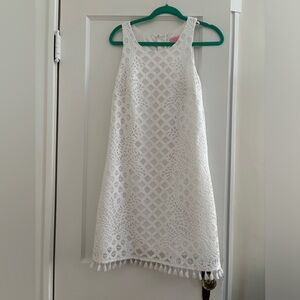 White shift dress with fringe accent by Lily Pulitzer